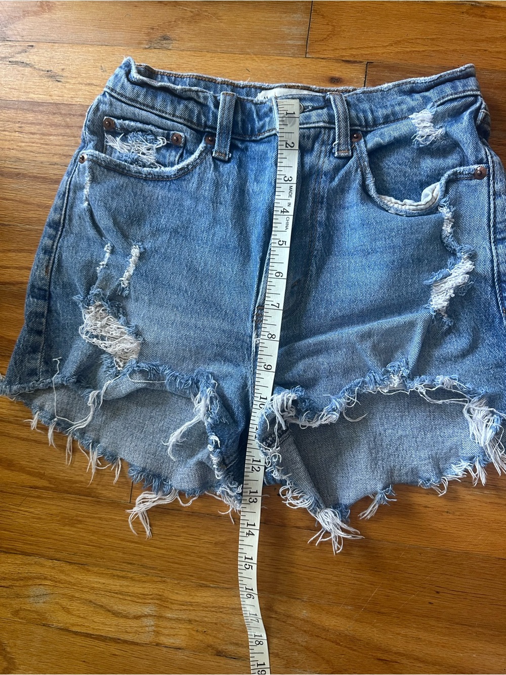 Abercrombie & Fitch Medium Blue Distressed Denim Cutoff Shorts